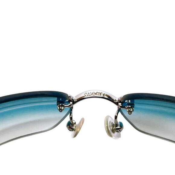 RARE Chanel Vintage Sunglasses Rhinestone Crystal CC Logo Rimless Gradient Blue - Picture 8 of 11
